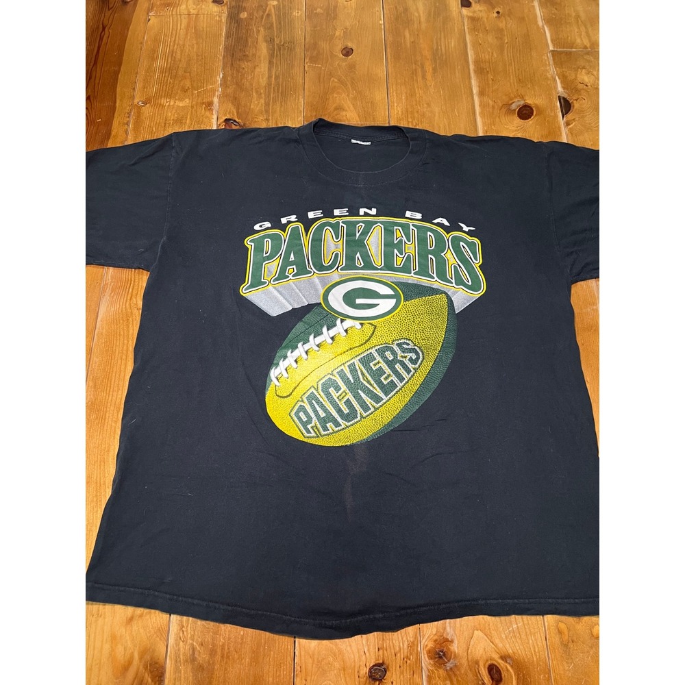 Vintage Green Bay Packers NFL Graphic T-Shirt Mens Black Short Sleeve Tee
